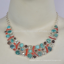 Verde Amethyst Coral Stick Smoky Cuarzo Turquesa Piedra Preciosa 925 Collar De Plata De Ley Collar